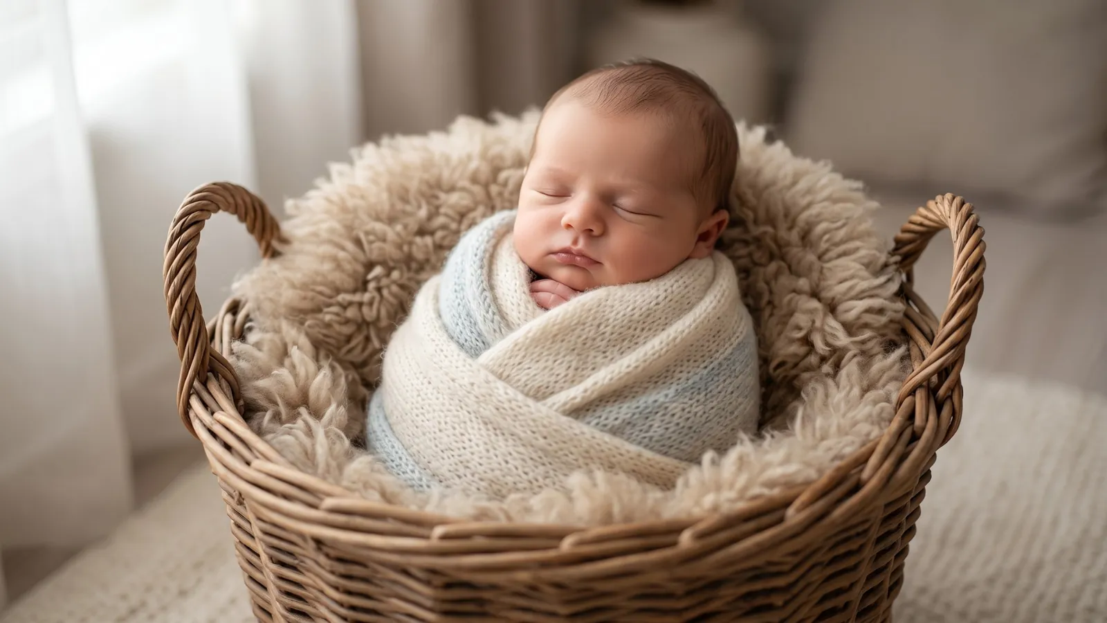 Recém-nascido dormindo enrolado em manta durante ensaio de fotografia newborn